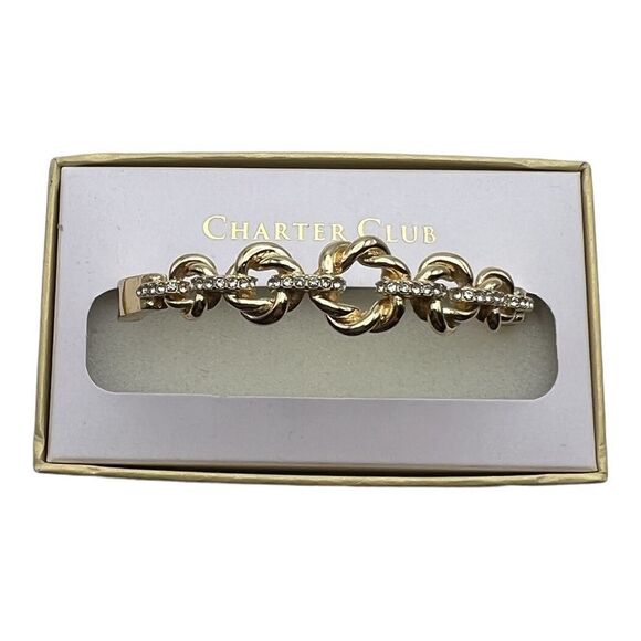 Charter Club Gold-Tone Pave Twisted Circle Bangle Bracelet Gift Box NWT - Picture 2 of 6